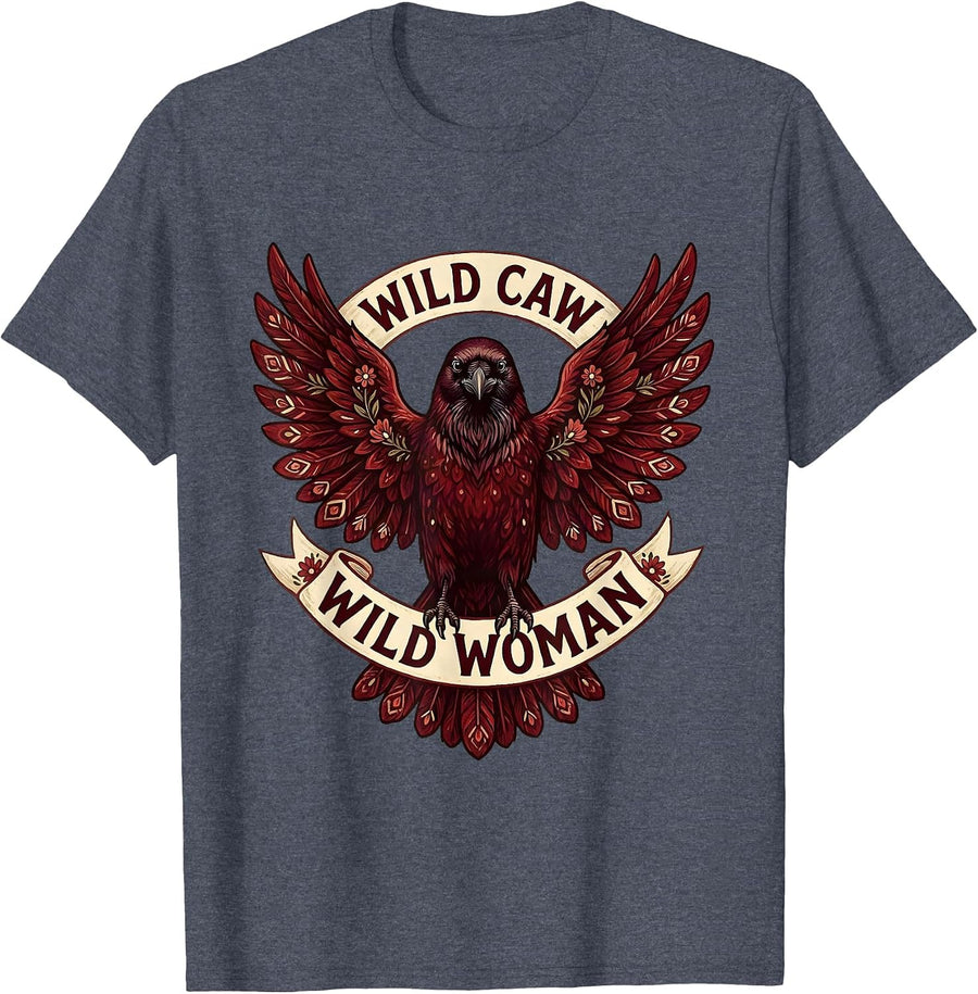 Wild Caw Wild Woman Nature Spirit Design T-Shirt - Heather Blue