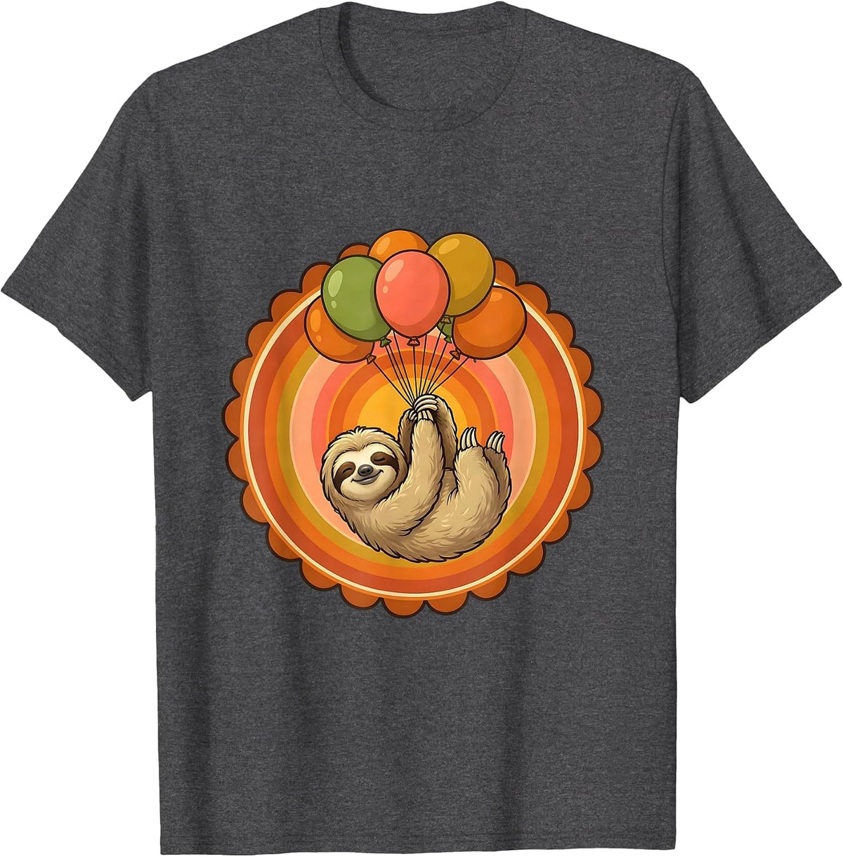 Men's Sloth Balloon Birthday Celebration Graphic Tee T-Shirt - Dark Heather Grey
