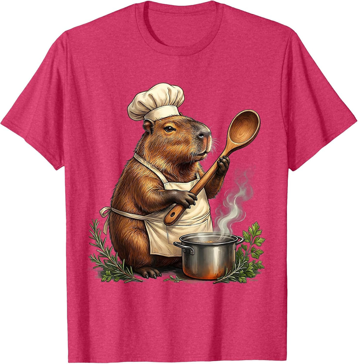 Men's Capybara Chef With Oversized Wooden Spoon T-Shirt - Red Heather
