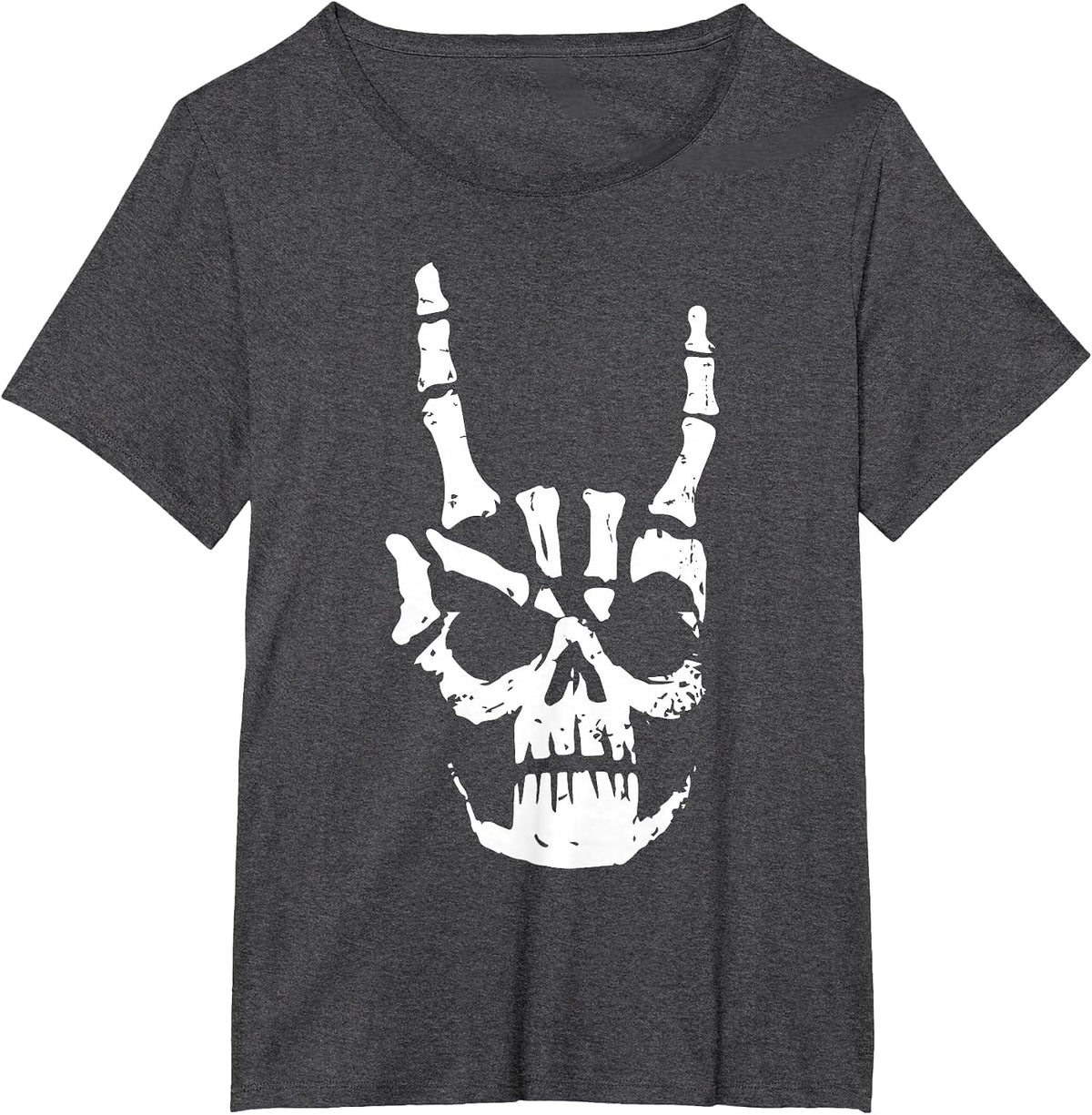 Hard Rock Skull Horn Hands Heavy Metal Gothic T-Shirt - Dark Heather Grey