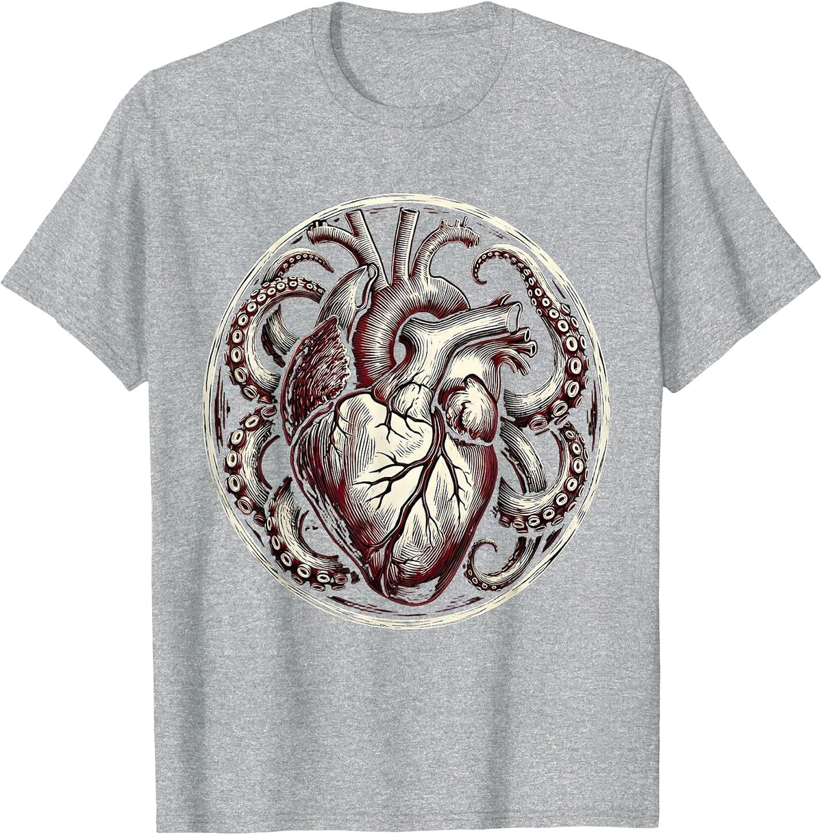 Men's Octopus Heart Squeeze Graphic Design T-Shirt - Heather Grey