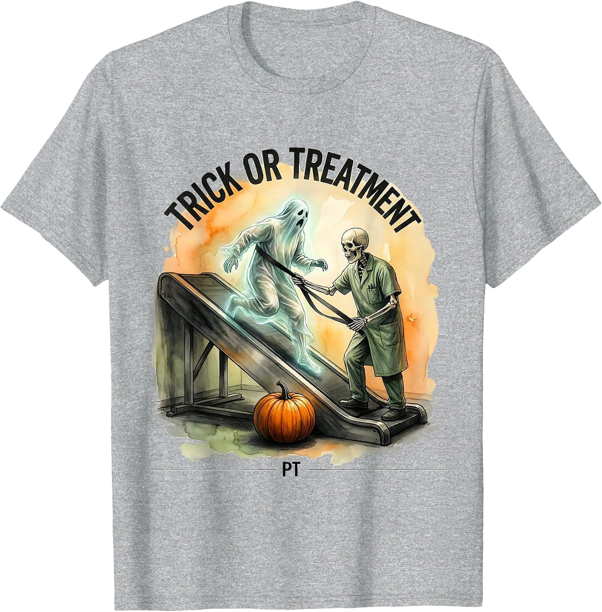 Men's Trick Or Treatment PT Watercolor Ghost Halloween Physical T-Shirt - Heather Grey