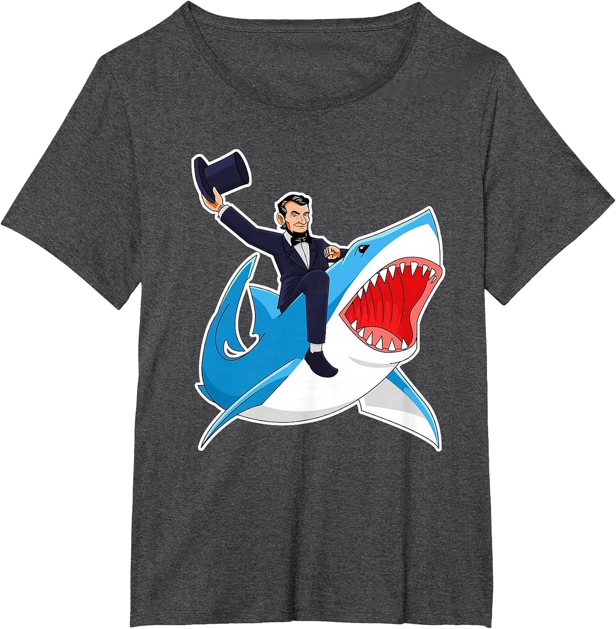 Abraham Lincoln Riding A Shark, Men Boys, 4th of July Abe T-Shirt - Dark Heather Grey