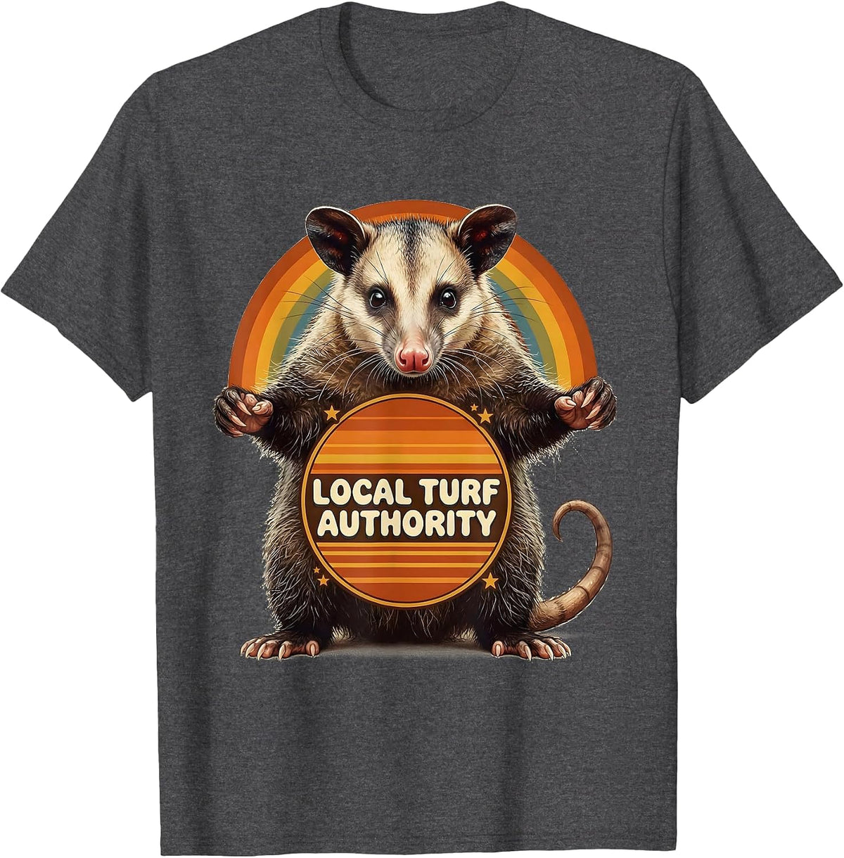 Men's Local Turf Authority Retro 70s Funny Opossum Meme Animal T-Shirt - Dark Heather Grey