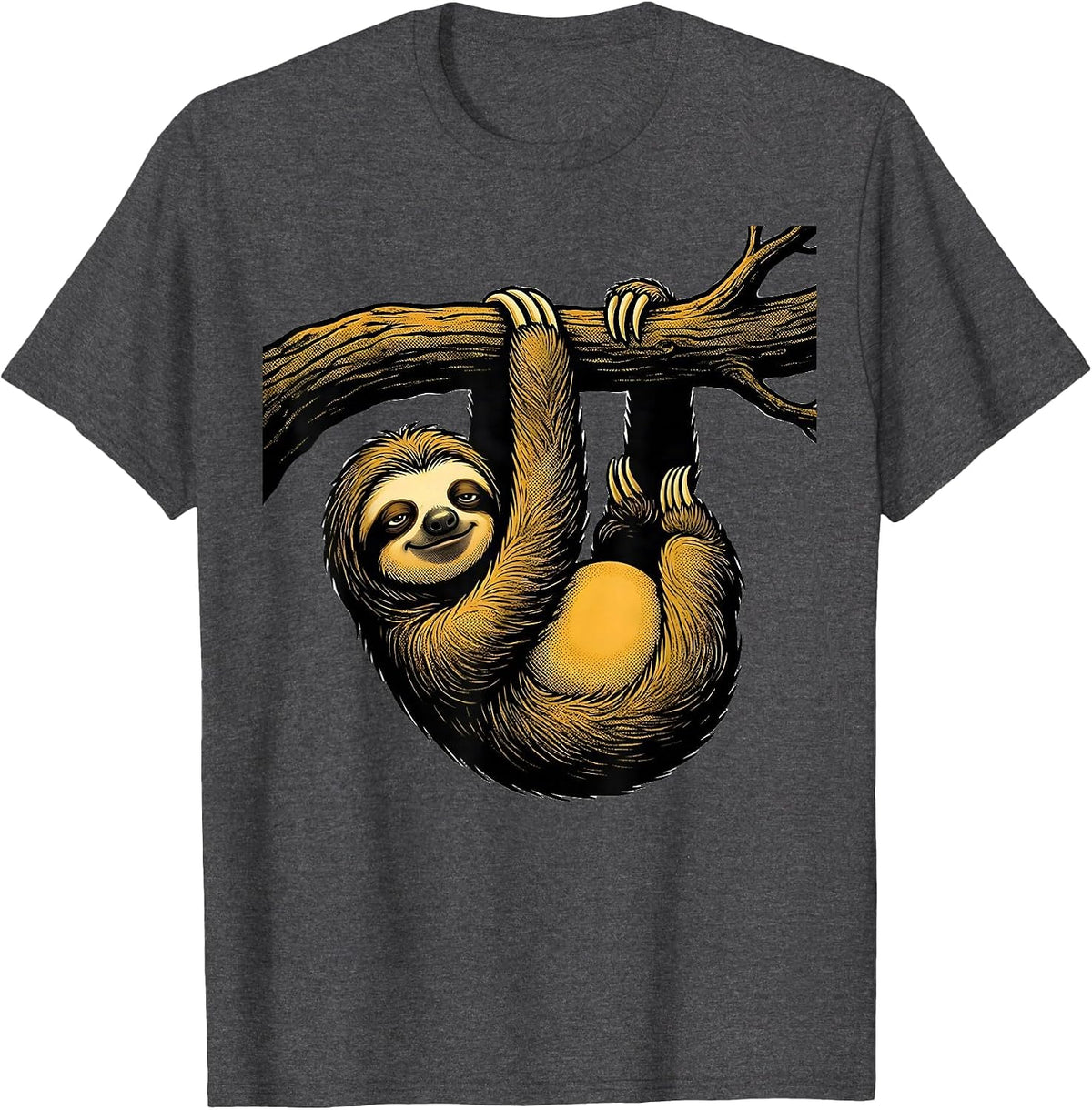 Lazy Sloth Hanging From Branch Graphic T-Shirt - Dark Heather Grey