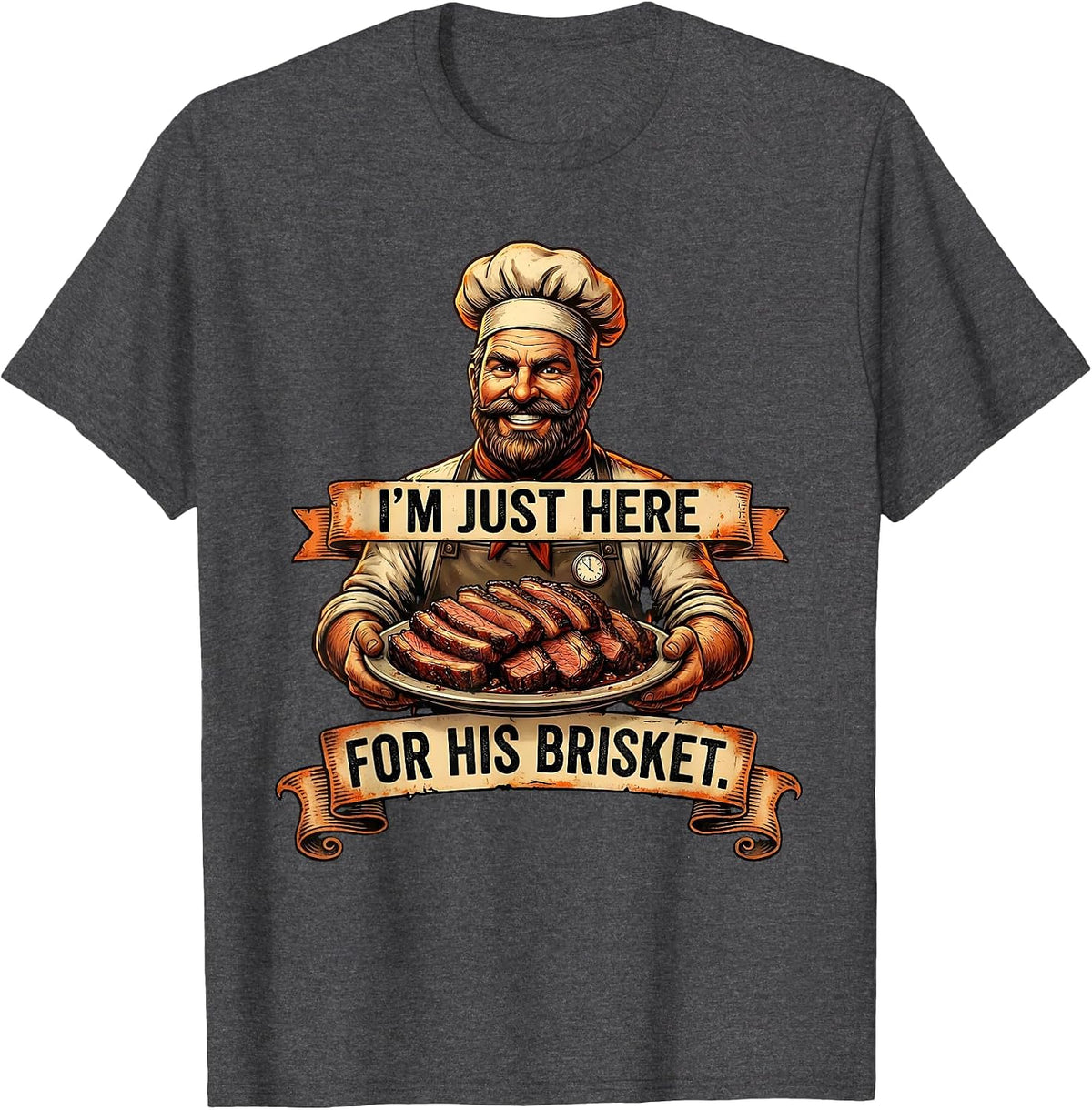 I'm Just Here For His Brisket Funny BBQ Vintage Grill Master T-Shirt - Dark Heather Grey