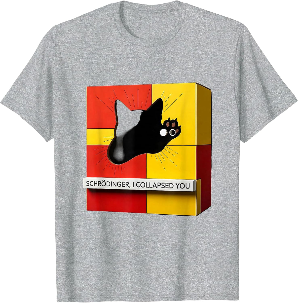 Men's Schrödinger, I Collapsed You Funny Quantum Physics Cat Humor T-Shirt - Heather Grey