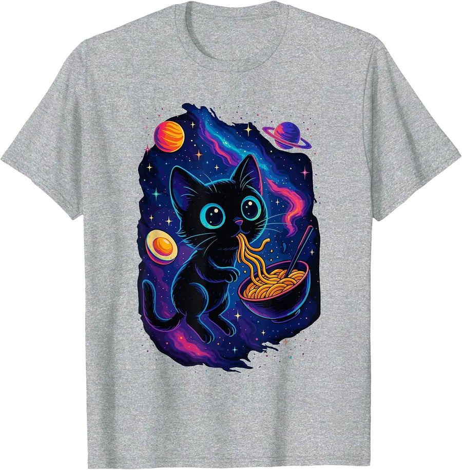 Cat Ramen Shirt, Vintage Japanese Ramen Lovers T-Shirt - Heather Grey