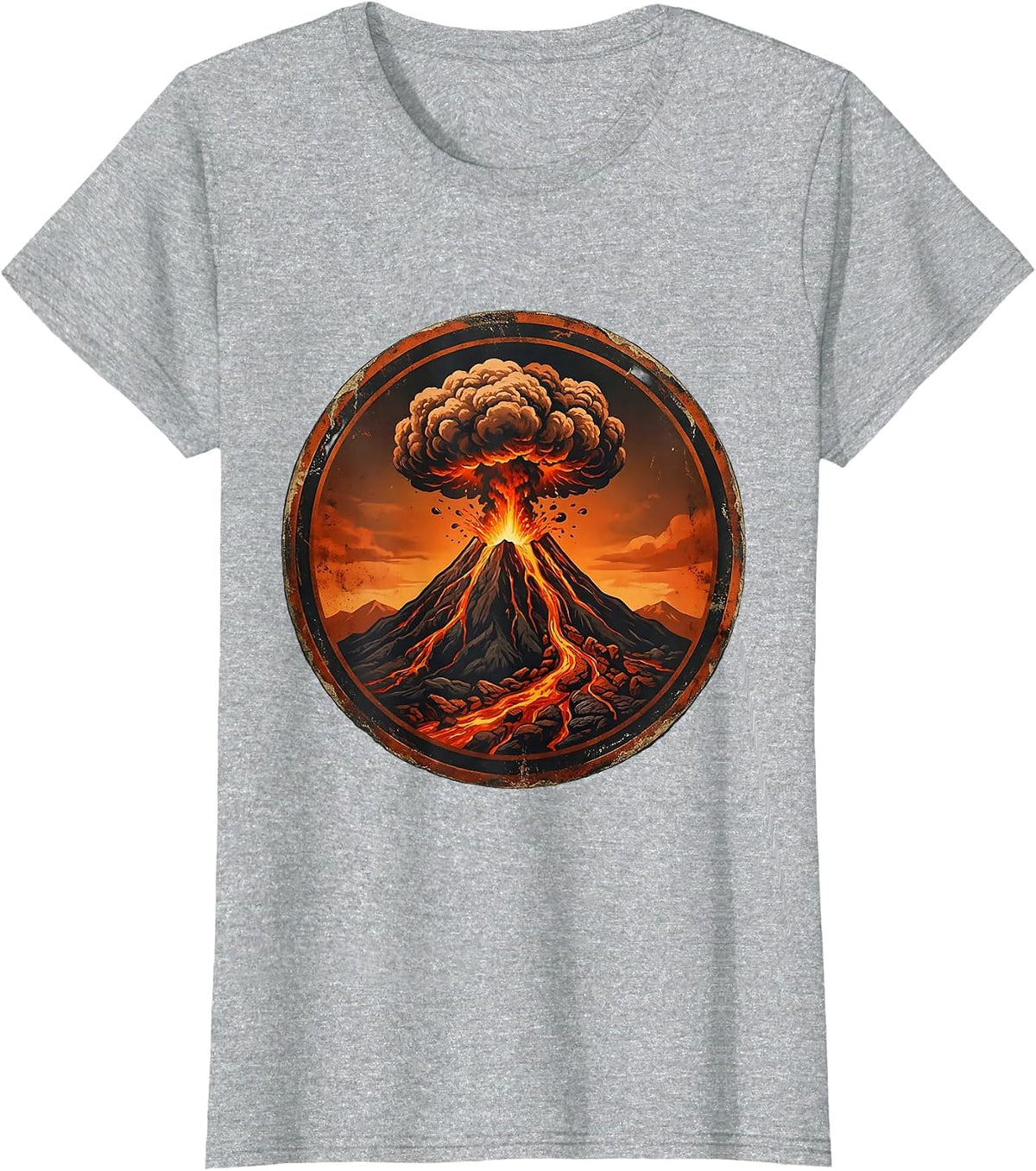 Volcanic Eruption Silhouette Black and Orange T-Shirt - Heather Grey