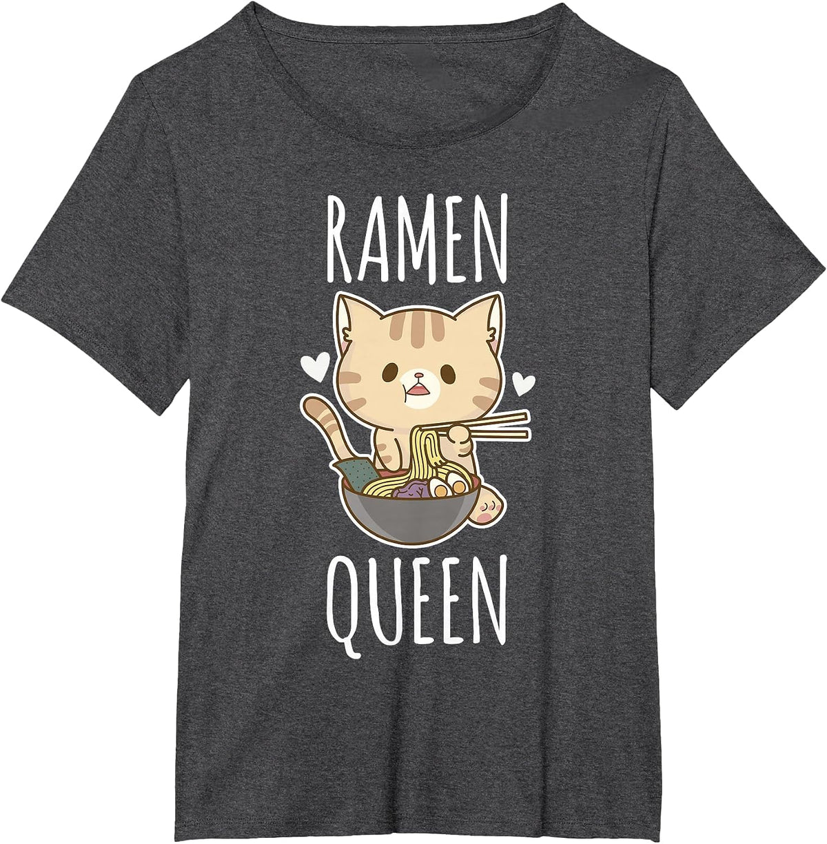 Ramen Queen - Cat Ramen Noodles T-Shirt - Dark Heather Grey
