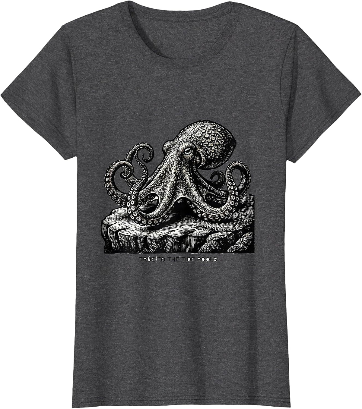 Women's True to the Tide Pools Vintage Octopus Japanese Sea Animal T-Shirt - Dark Heather Grey