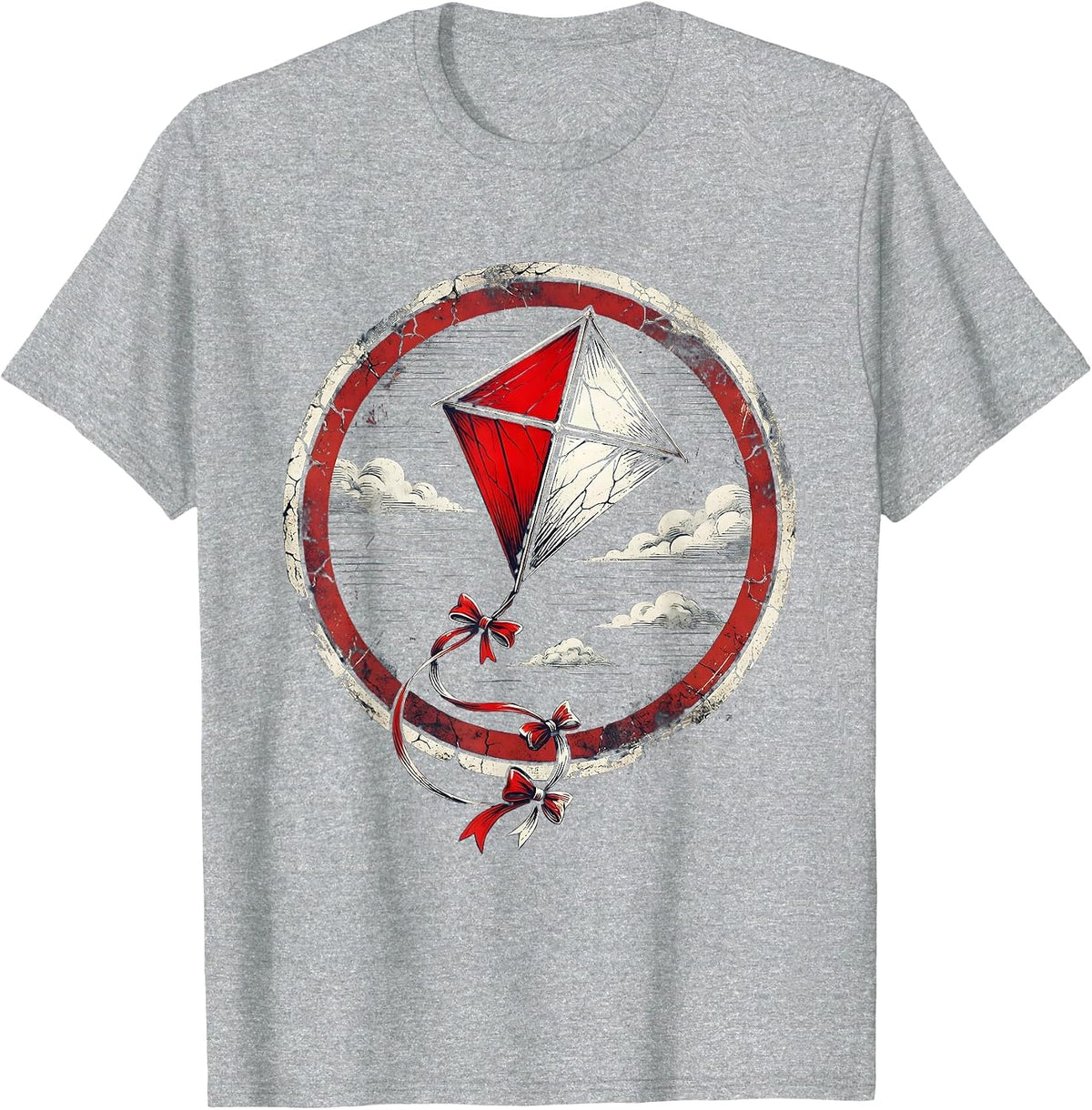 Men's Red White and Blue Kite in Summer Sky T-Shirt - Heather Grey