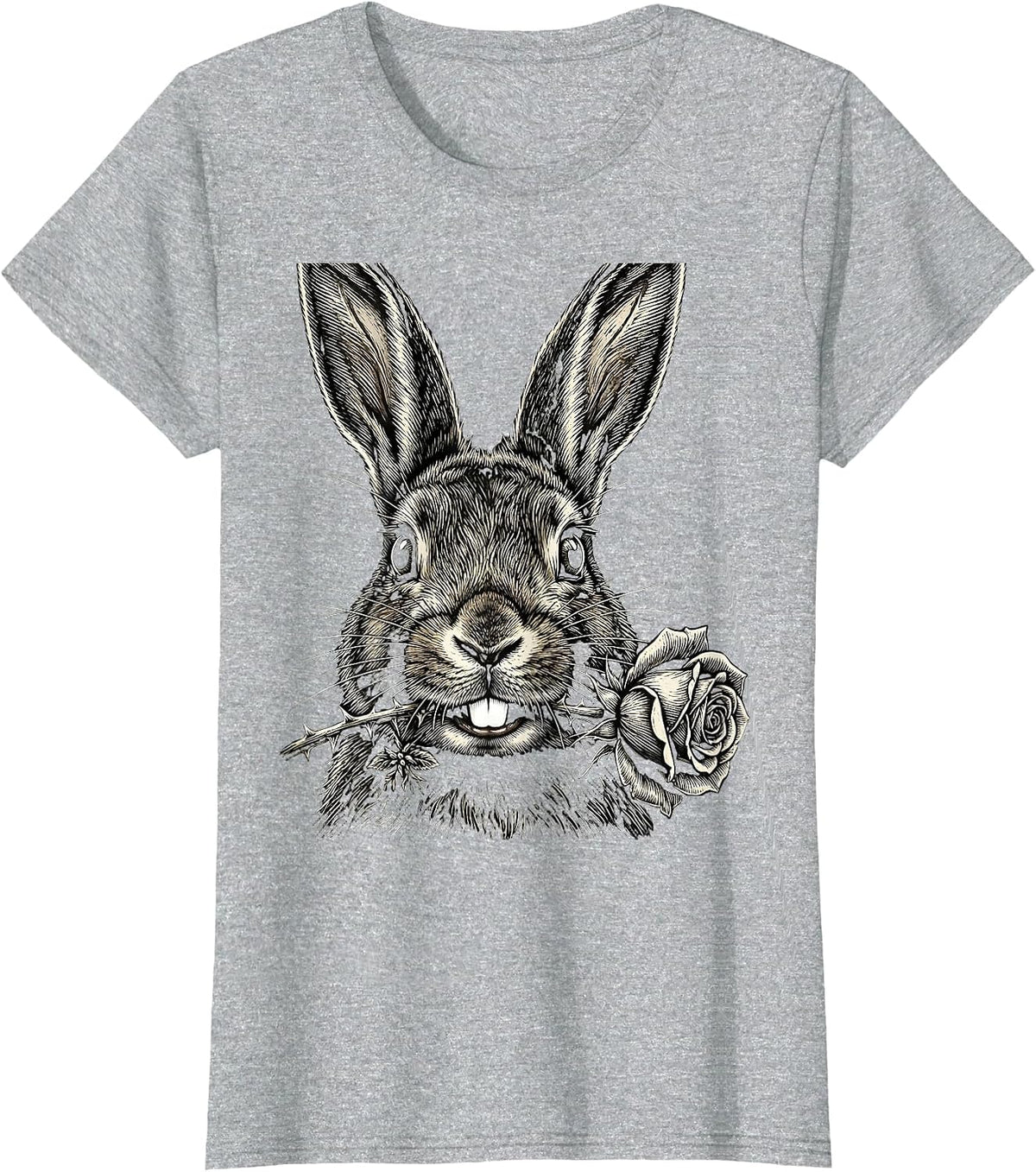 Women's Creepy Cute Rabbit Alt Goth Horror Aesthetic T-Shirt - Heather Grey