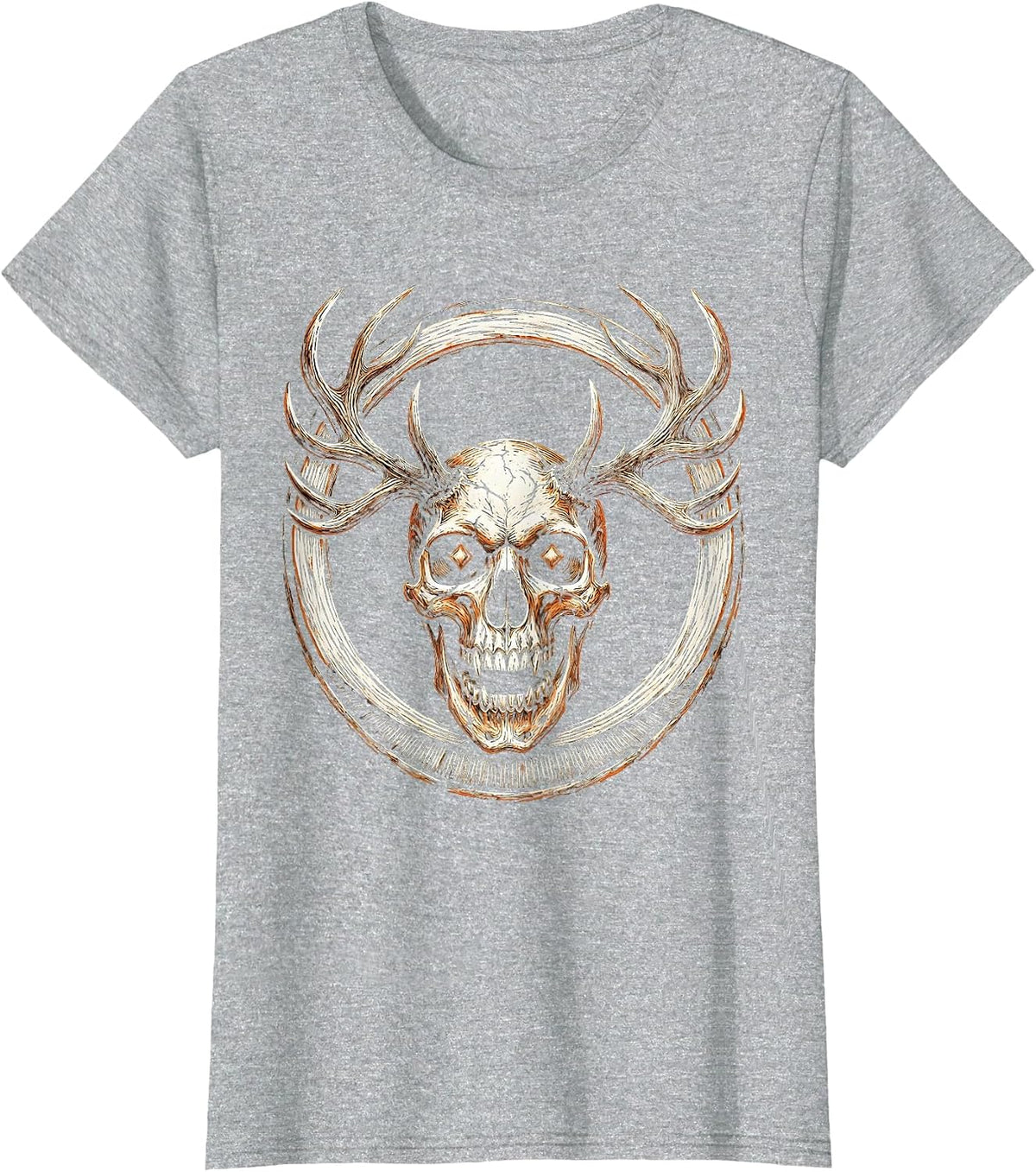 Demon Skull Antlers Glowing Eyes Halloween Design T-Shirt - Heather Grey