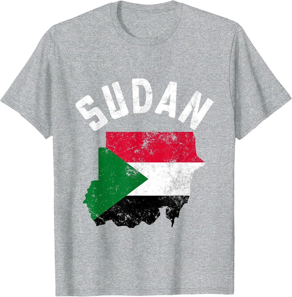 Distressed Patriotic Sudan Flag Map Men Women T-Shirt - Heather Grey