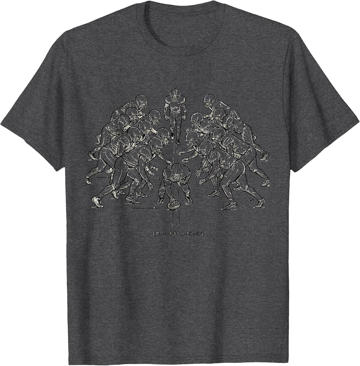 Men's I Set The Protection Funny Football Lineman Linemen Humor T-Shirt - Dark Heather Grey