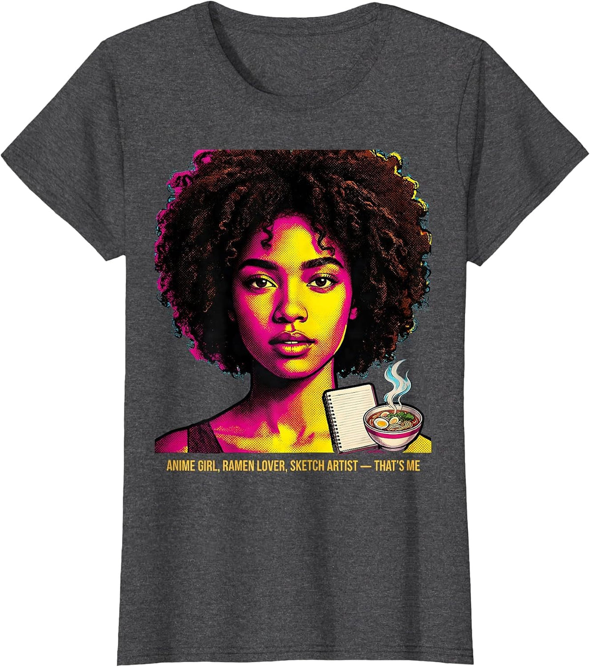 Women's Anime Girl Ramen Lover Sketch Artist That's Me Afro T-Shirt - Dark Heather Grey