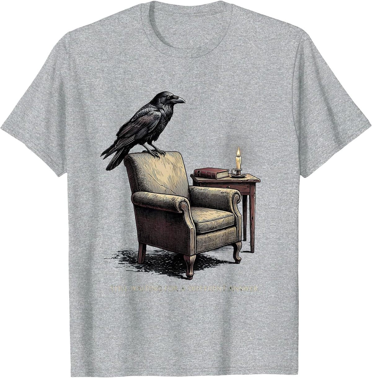 Men's Still Waiting For A Different Answer Gothic Edgar Allan Poe T-Shirt - Heather Grey