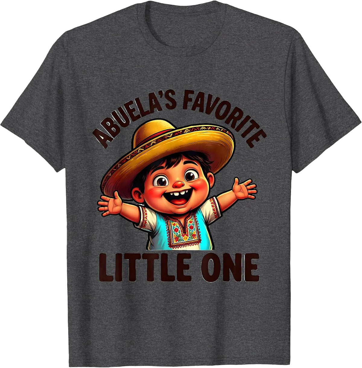 Abuela's Favorite Little One Mexican Kids Design T-Shirt - Dark Heather Grey