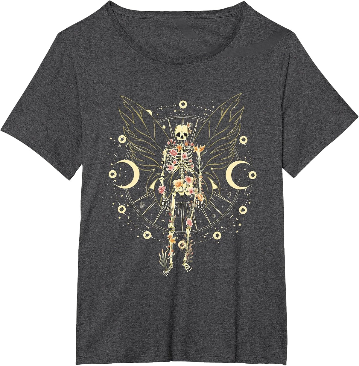 Fairy Grunge Fairycore Aesthetic Butterfly Skeleton Gothic T-Shirt - Dark Heather Grey