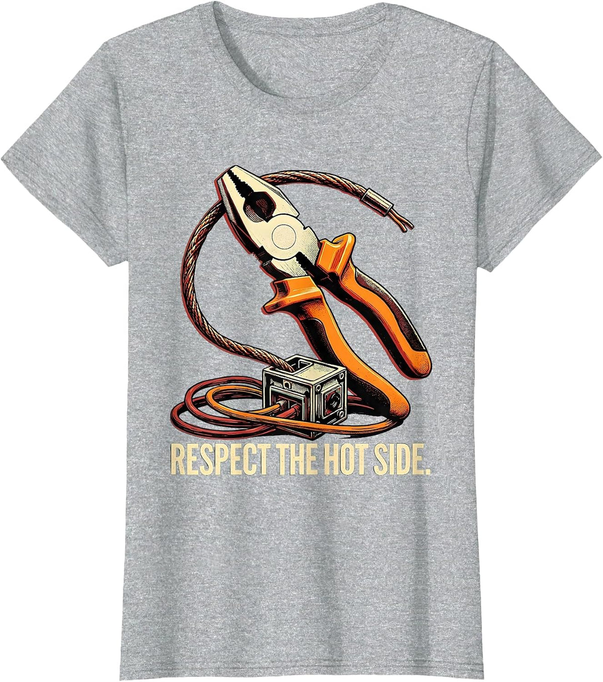 Respect The Hot Side Funny Electrician Engineer Workplace T-Shirt - Heather Grey