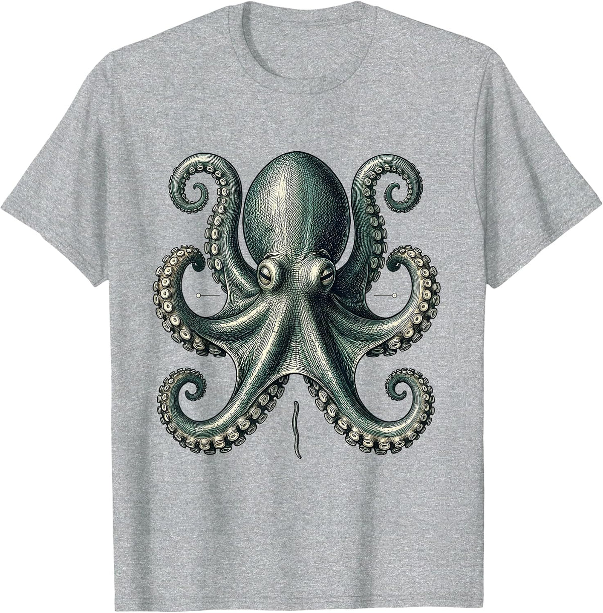 Men's Blue-Ringed Octopus Crosshatch Etching Marine Biology T-Shirt - Heather Grey