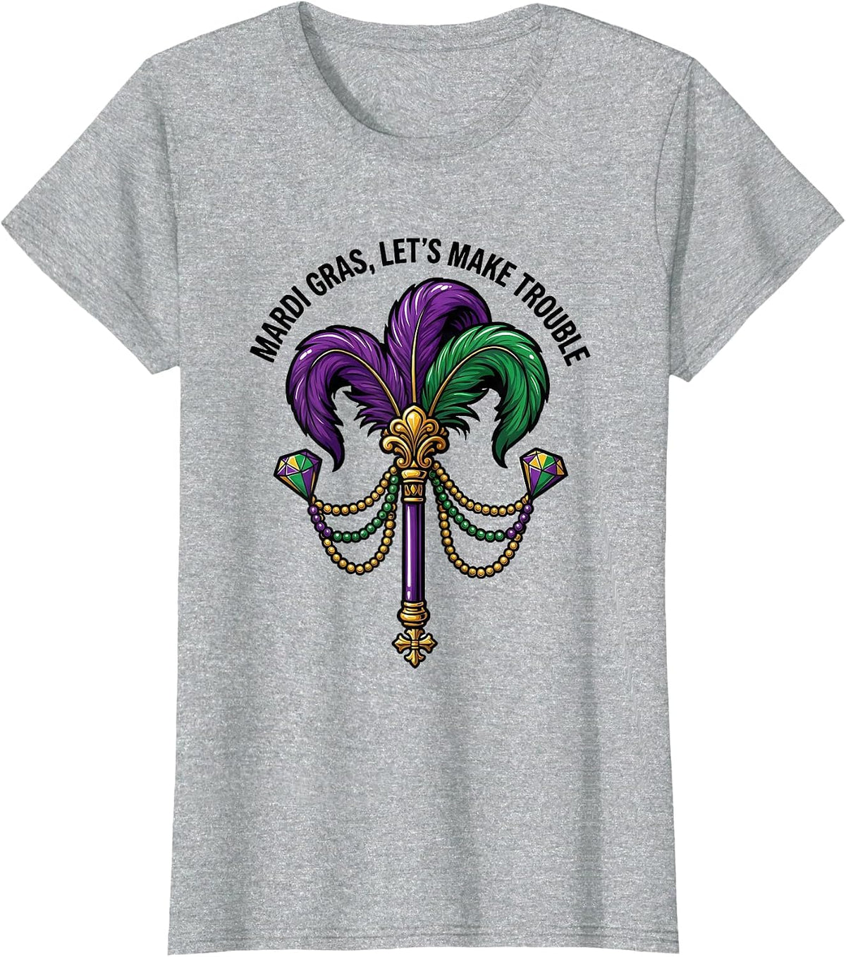 Mardi Gras, Let’s Make Trouble Bold Cartoon Costume Party T-Shirt - Heather Grey