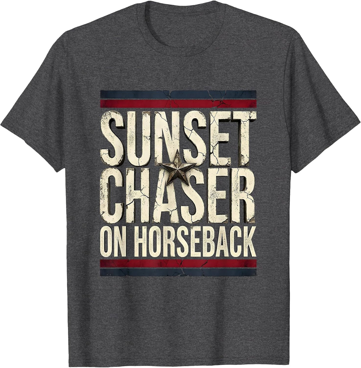 Sunset Chaser On Horseback Cowboy Design T-Shirt - Dark Heather Grey