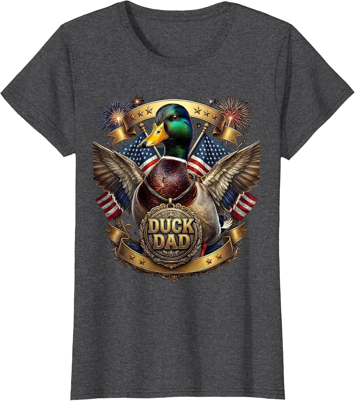 Women's Duck Dad Proud Waterfowl Father Design T-Shirt - Dark Heather Grey