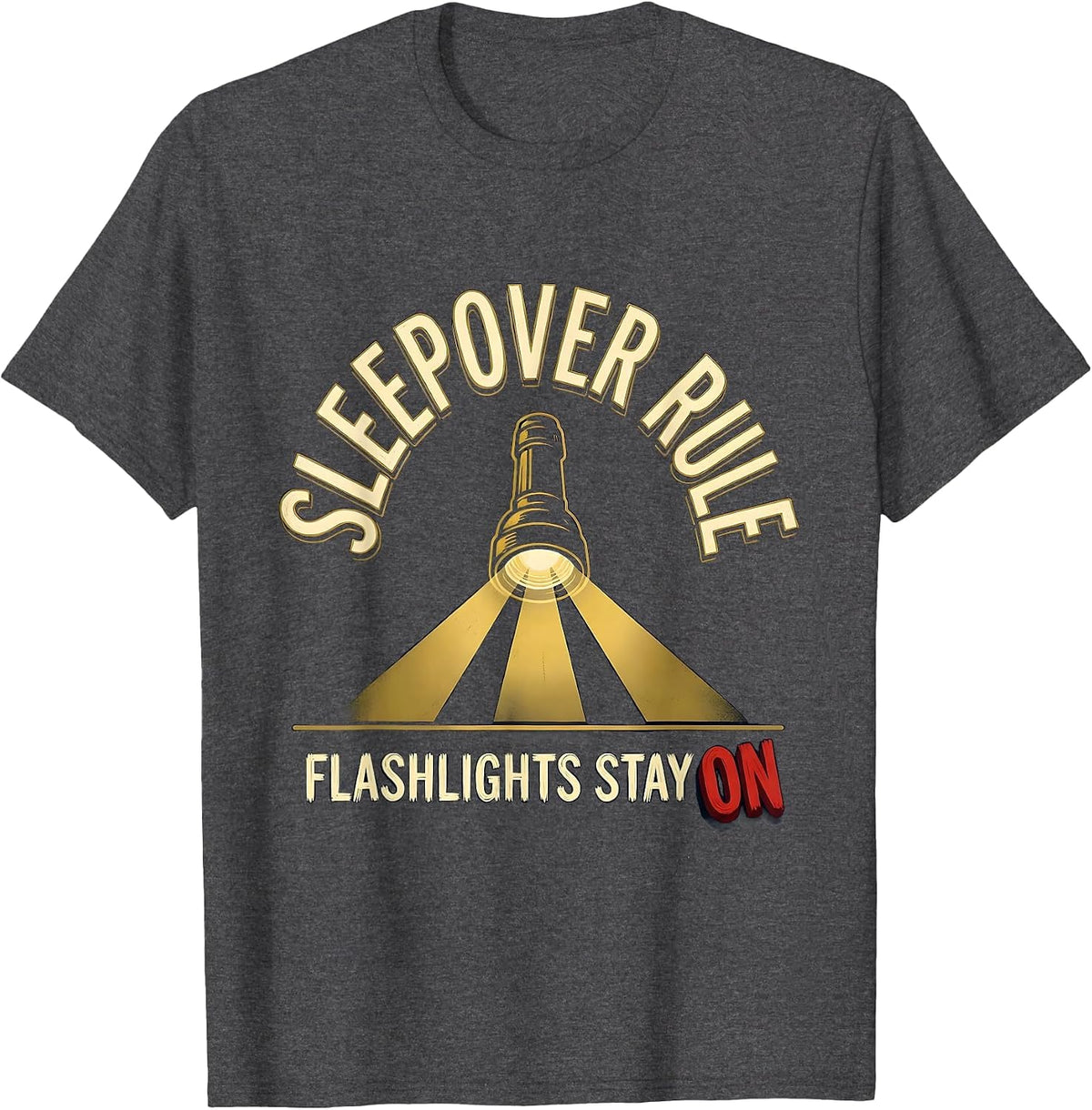 Men's Sleepover Rule Flashlights Stay On Funny Slumber Party Squad T-Shirt - Dark Heather Grey