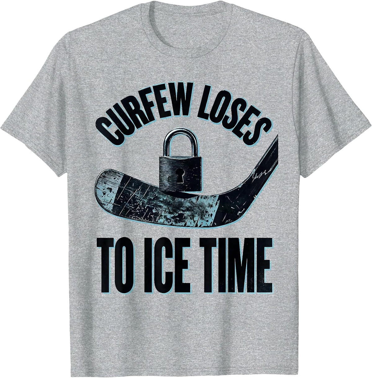 Men's Curfew Loses To Ice Time Funny Ice Hockey Player Gift T-Shirt - Heather Grey