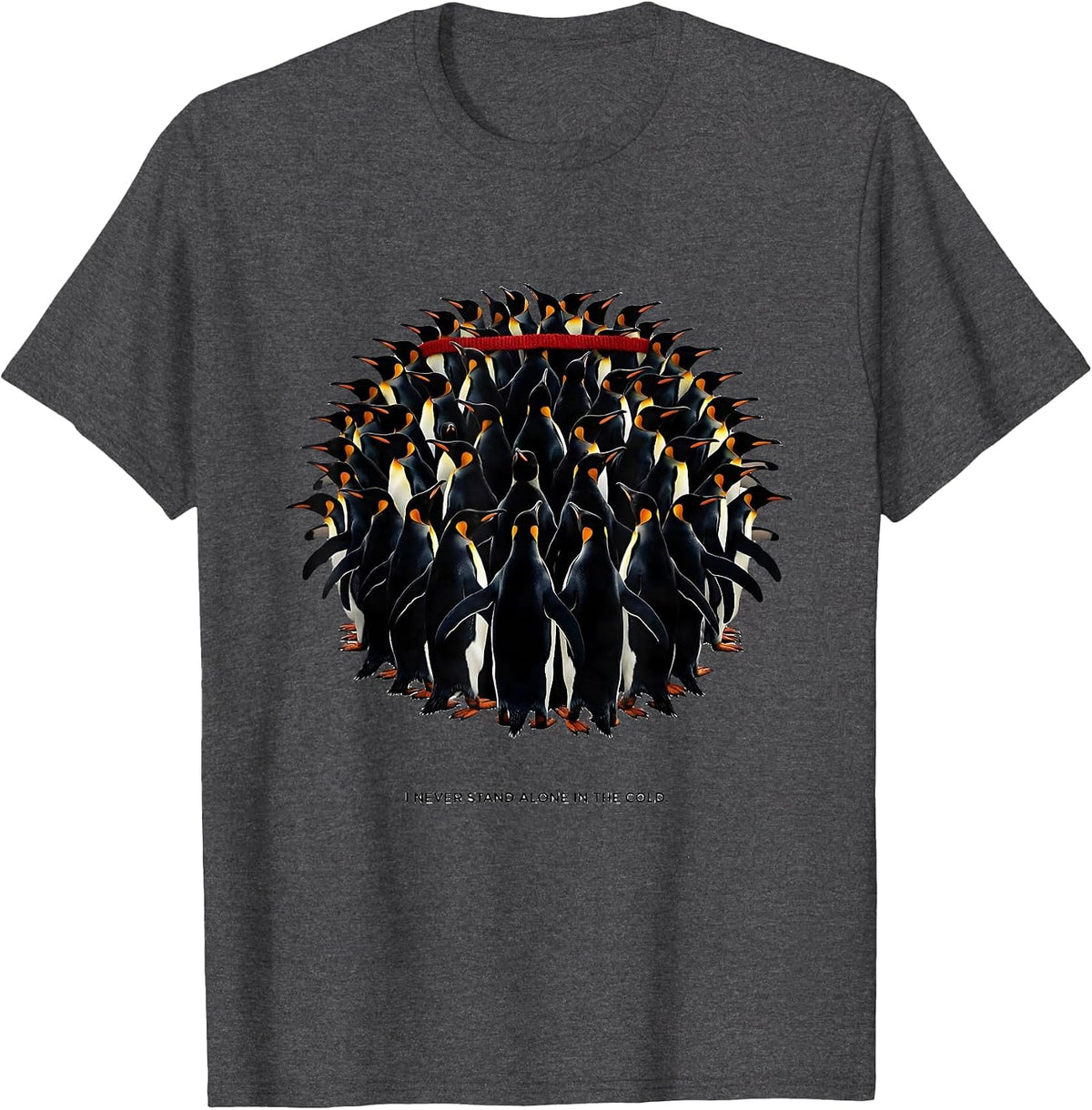 I Never Stand Alone In The Cold Funny Penguin Lover T-Shirt - Dark Heather Grey