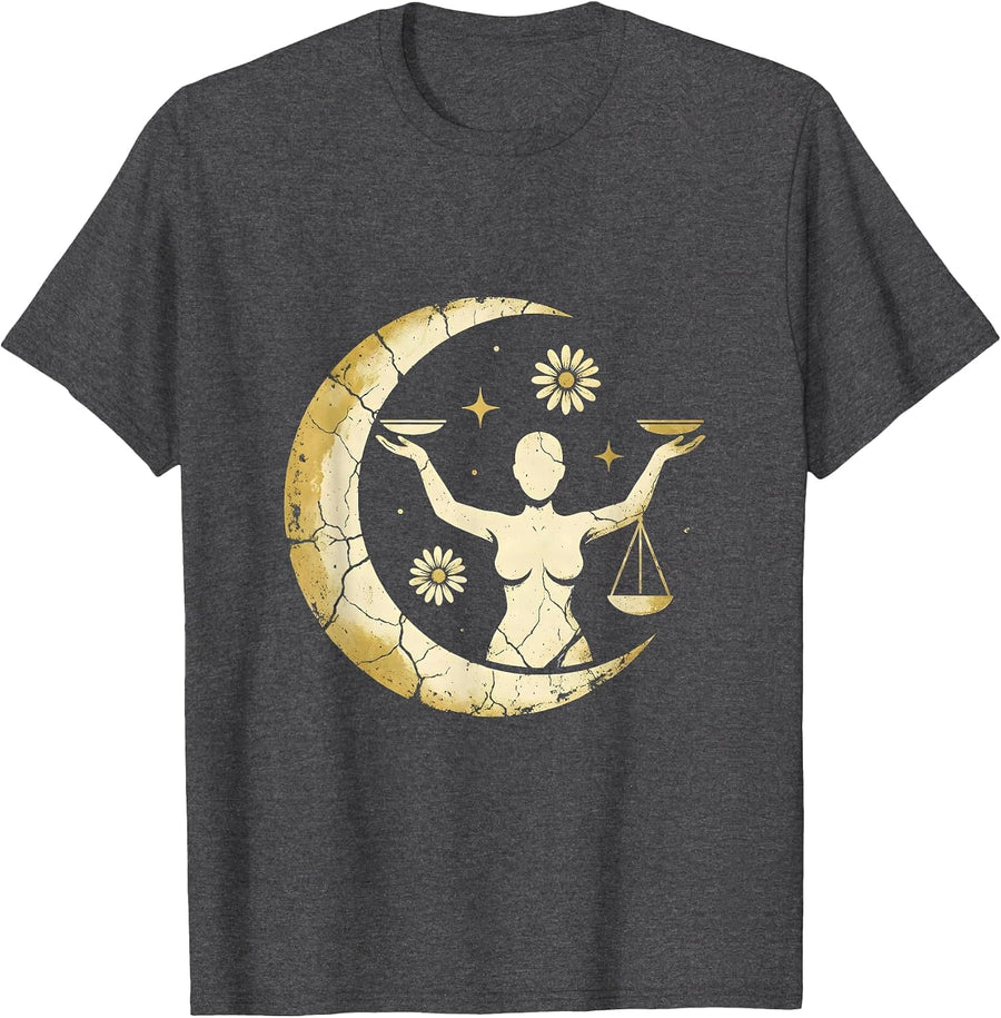 Men's Libra Scales Balance Zodiac Astrology Illustration T-Shirt - Dark Heather Grey