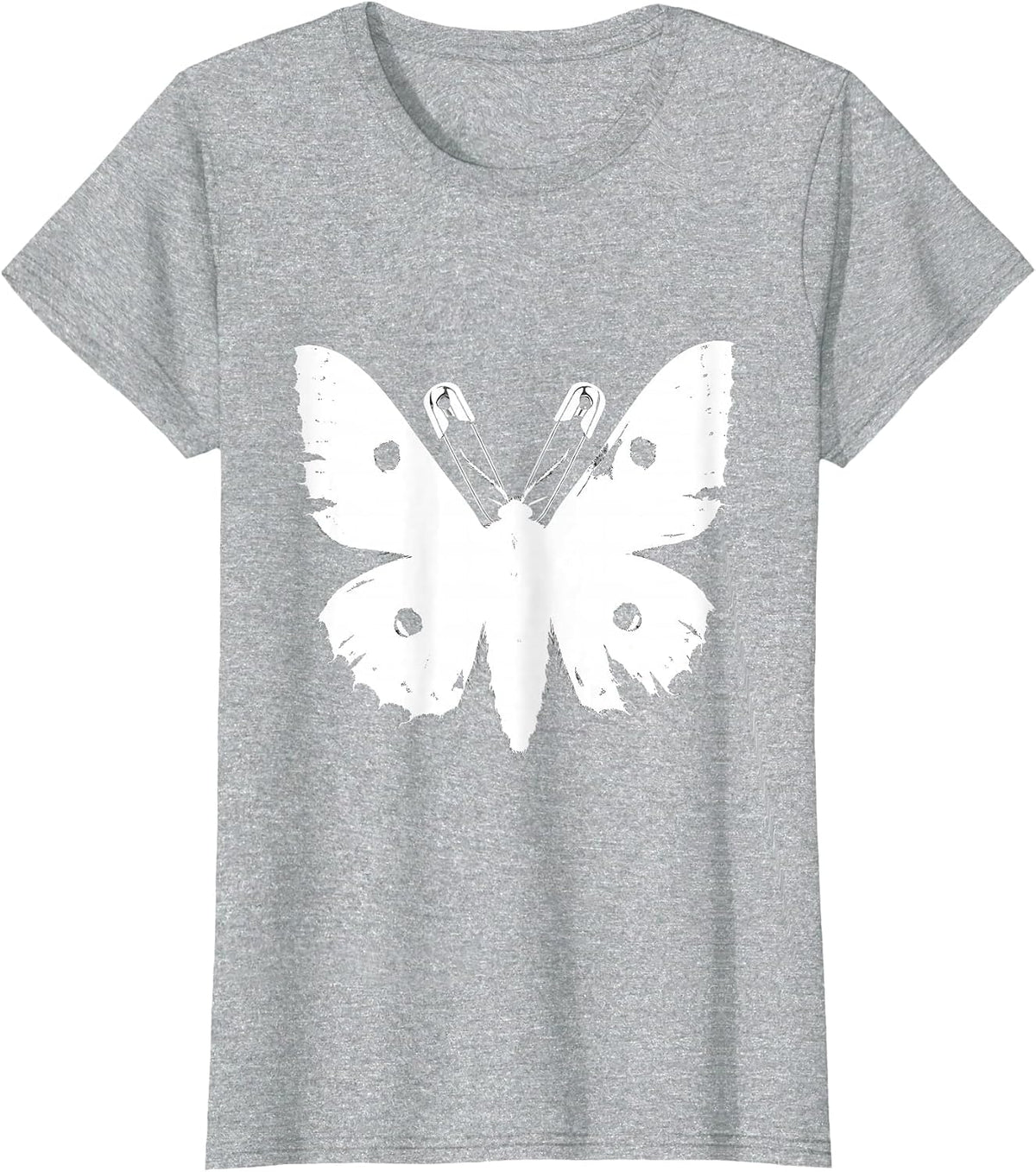 Punk Moth Safety Pin Antennae Dark Wings Design T-Shirt - Heather Grey