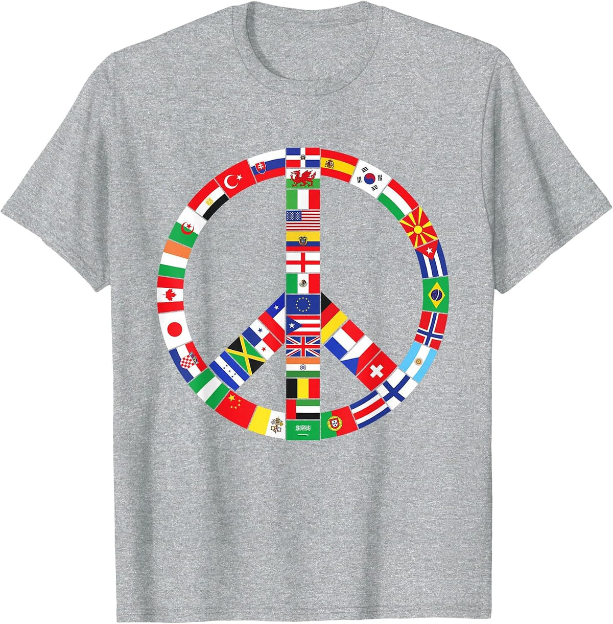 Flags of Countries of Earth Love Peace T-Shirt - Heather Grey