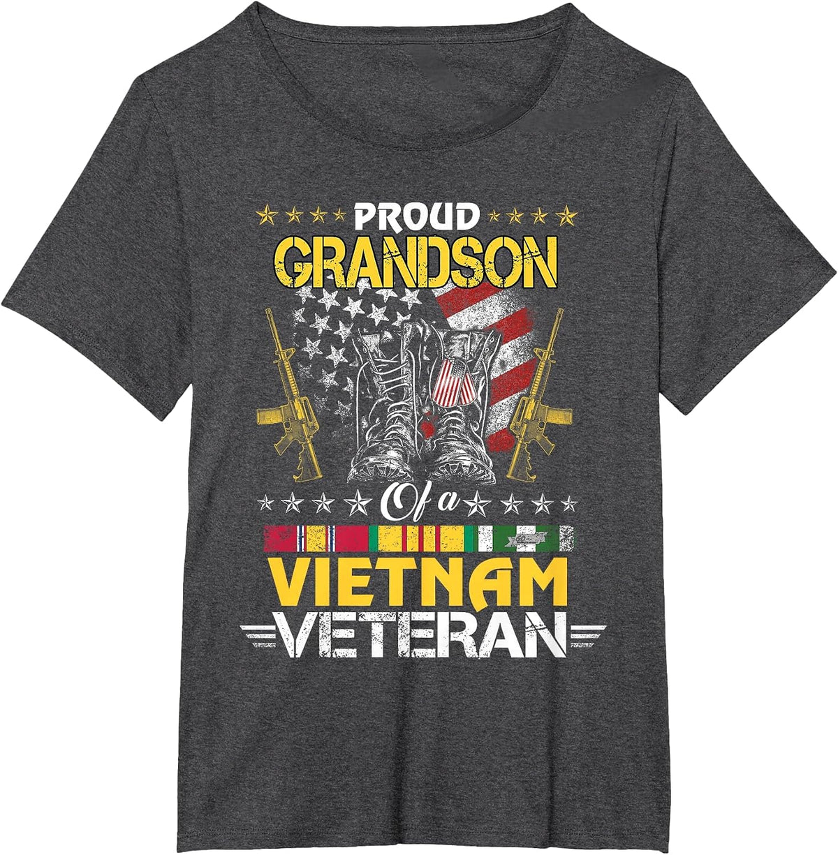 Proud Grandson of A Vietnam Veteran My Grandpa is A Veteran T-Shirt - Dark Heather Grey