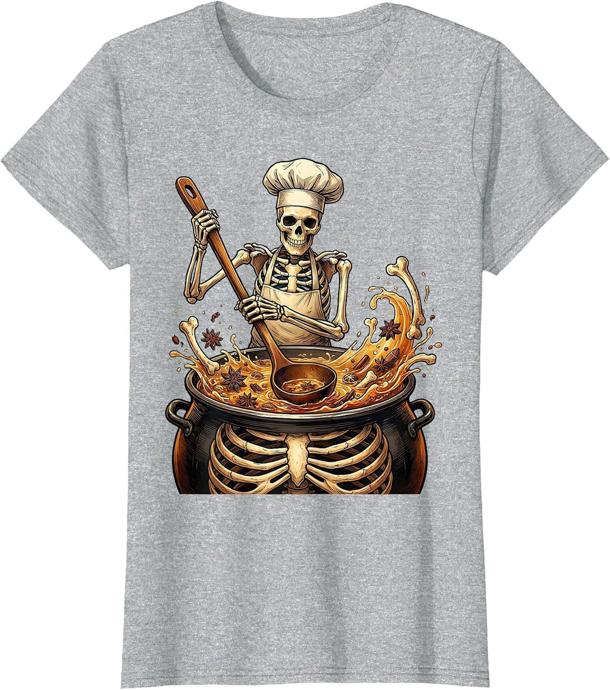 Pho Kit Chef Skeleton Stirring Stockpot T-Shirt - Heather Grey