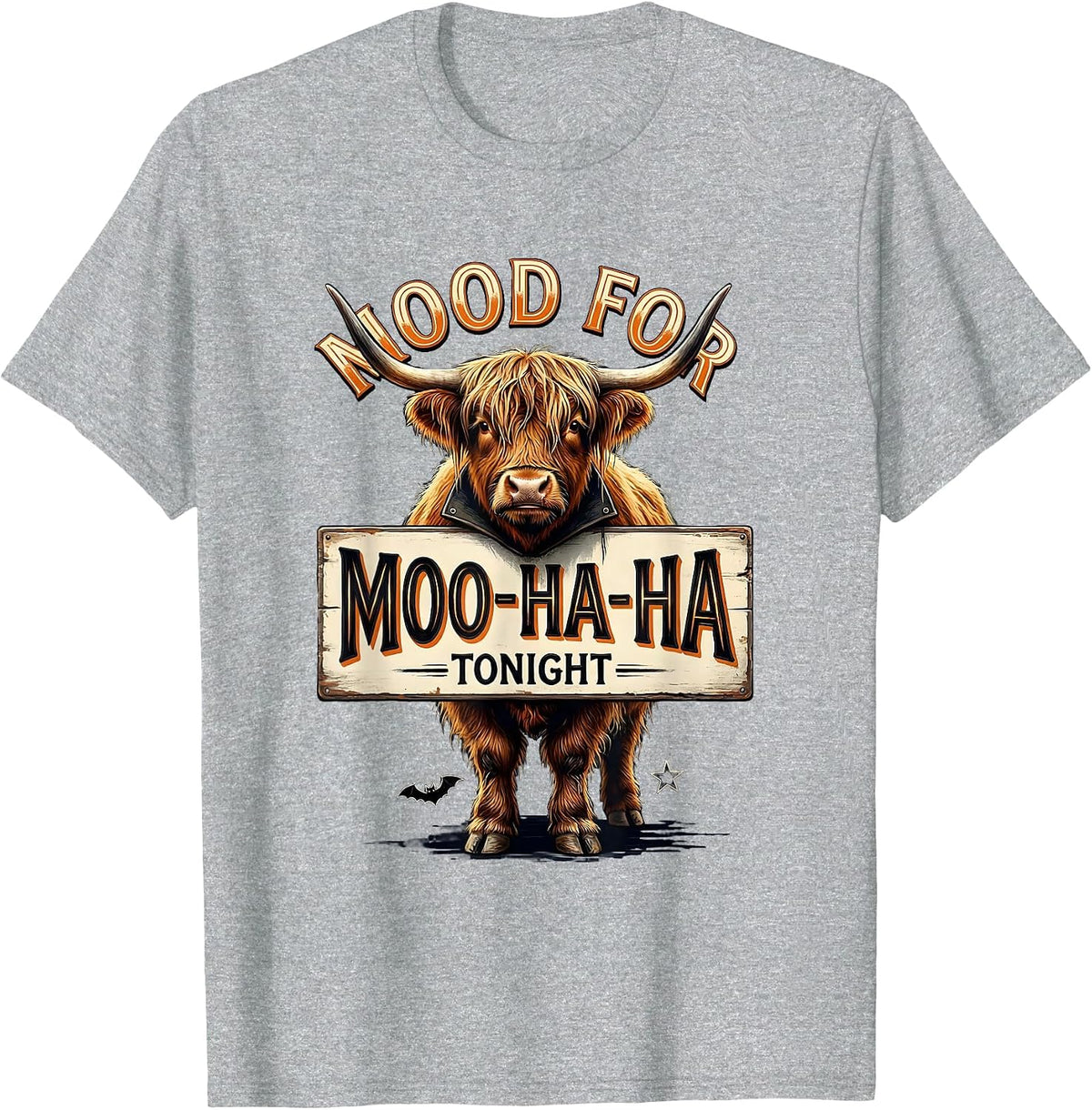 Men's Mood For Moo-Ha-Ha Tonight Funny Highland Cow Halloween T-Shirt - Heather Grey