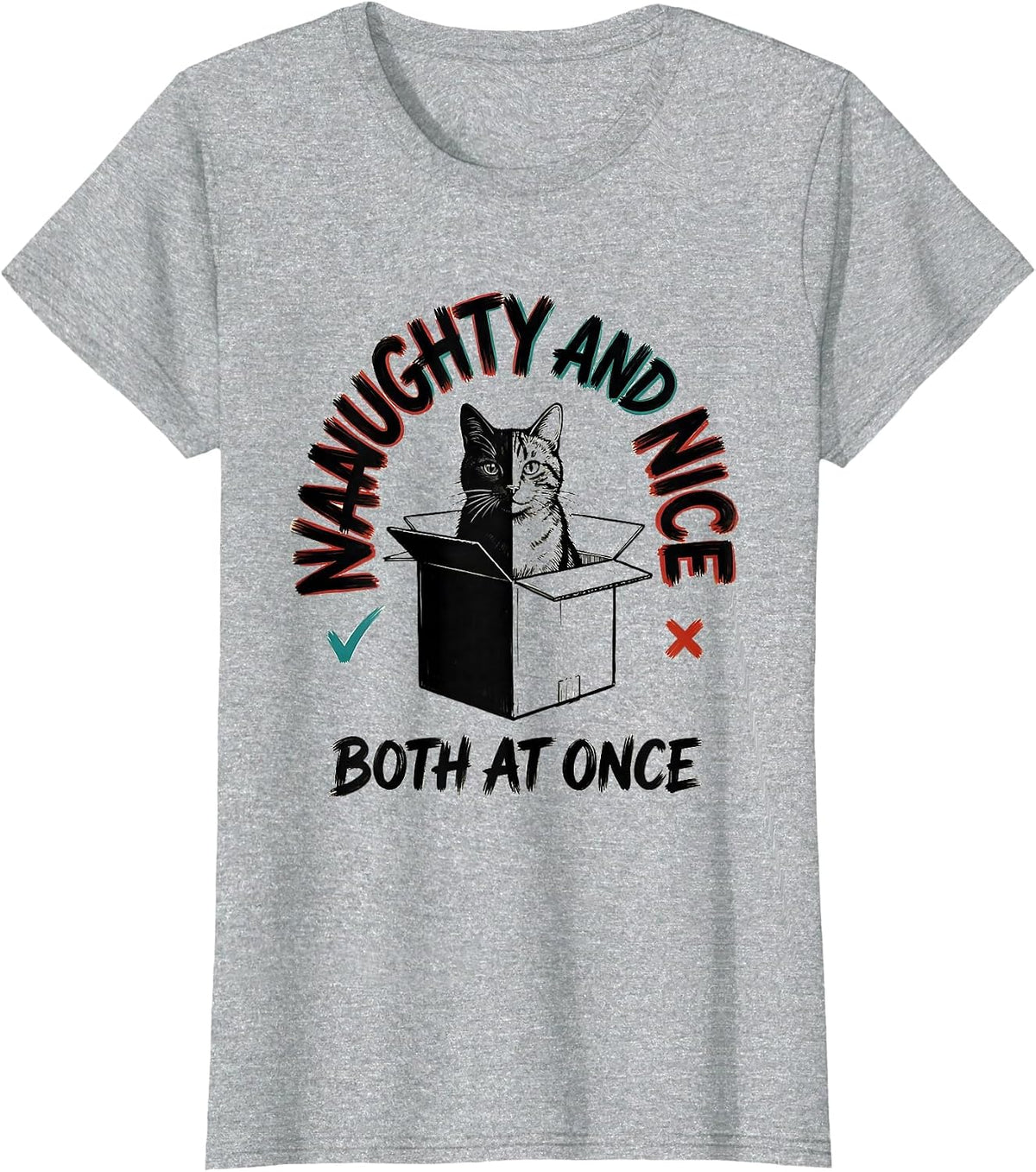 Naughty And Nice Both At Once Funny Quantum Physics Cat T-Shirt - Heather Grey
