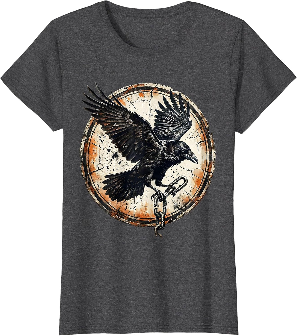 Women's Crow Carrying Broken Chain Link in Flight T-Shirt - Dark Heather Grey
