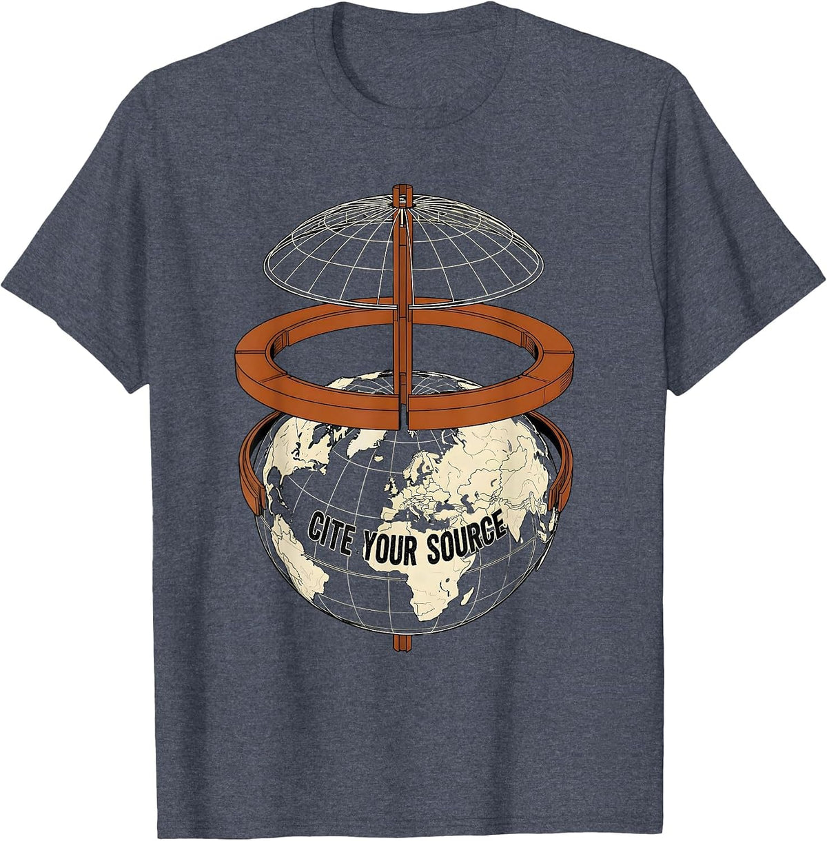 Cite Your Source Exploded Globe Technical History Teacher T-Shirt - Heather Blue
