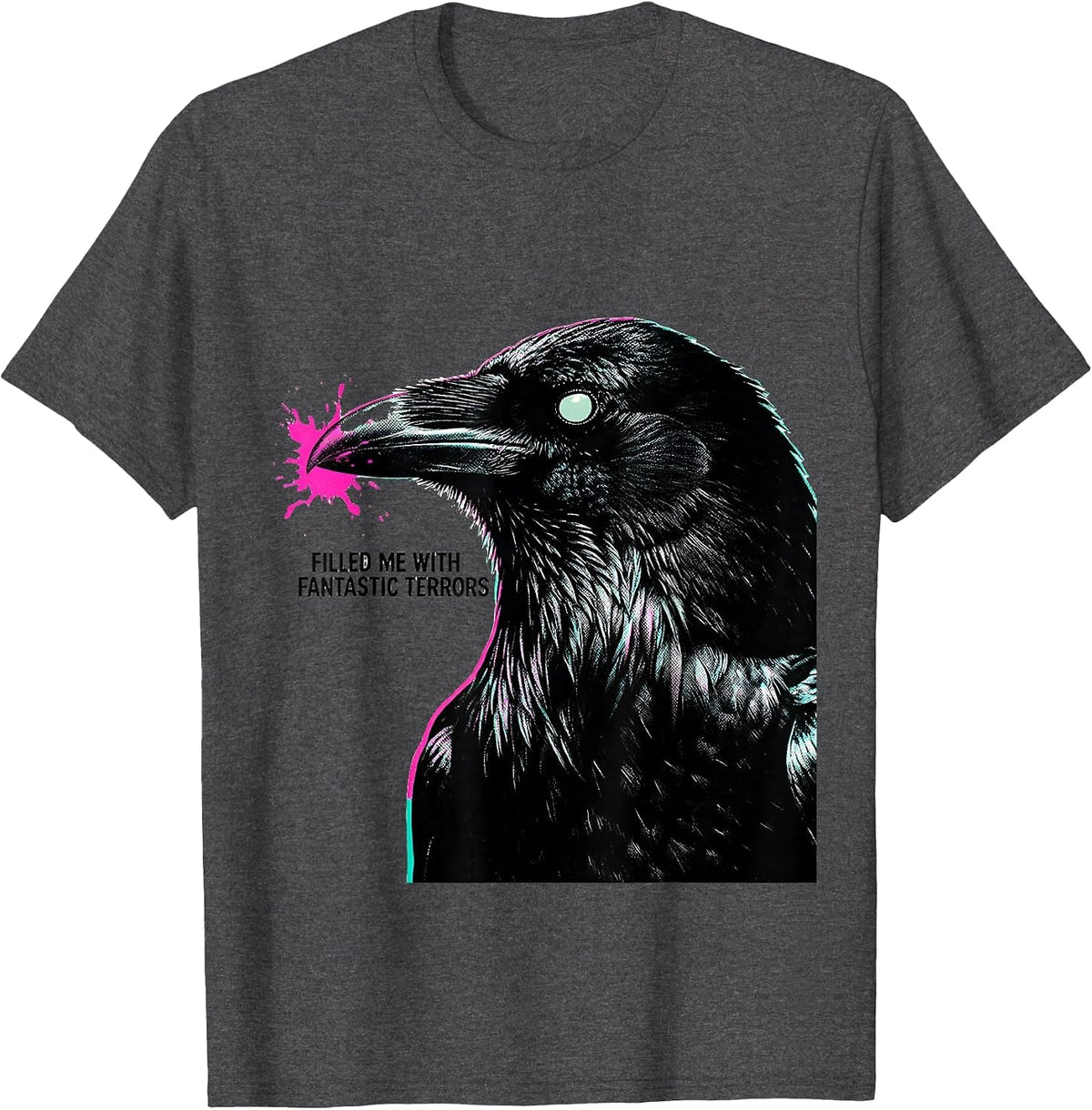 Filled Me With Fantastic Terrors Risograph Gothic Poe Fan T-Shirt - Dark Heather Grey