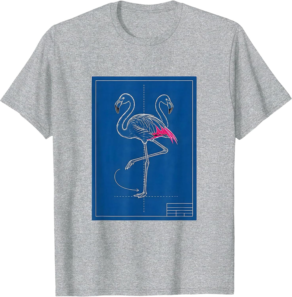 Men's Flamingo Drafting Sheet Technical Blueprint Bird Humor T-Shirt - Heather Grey
