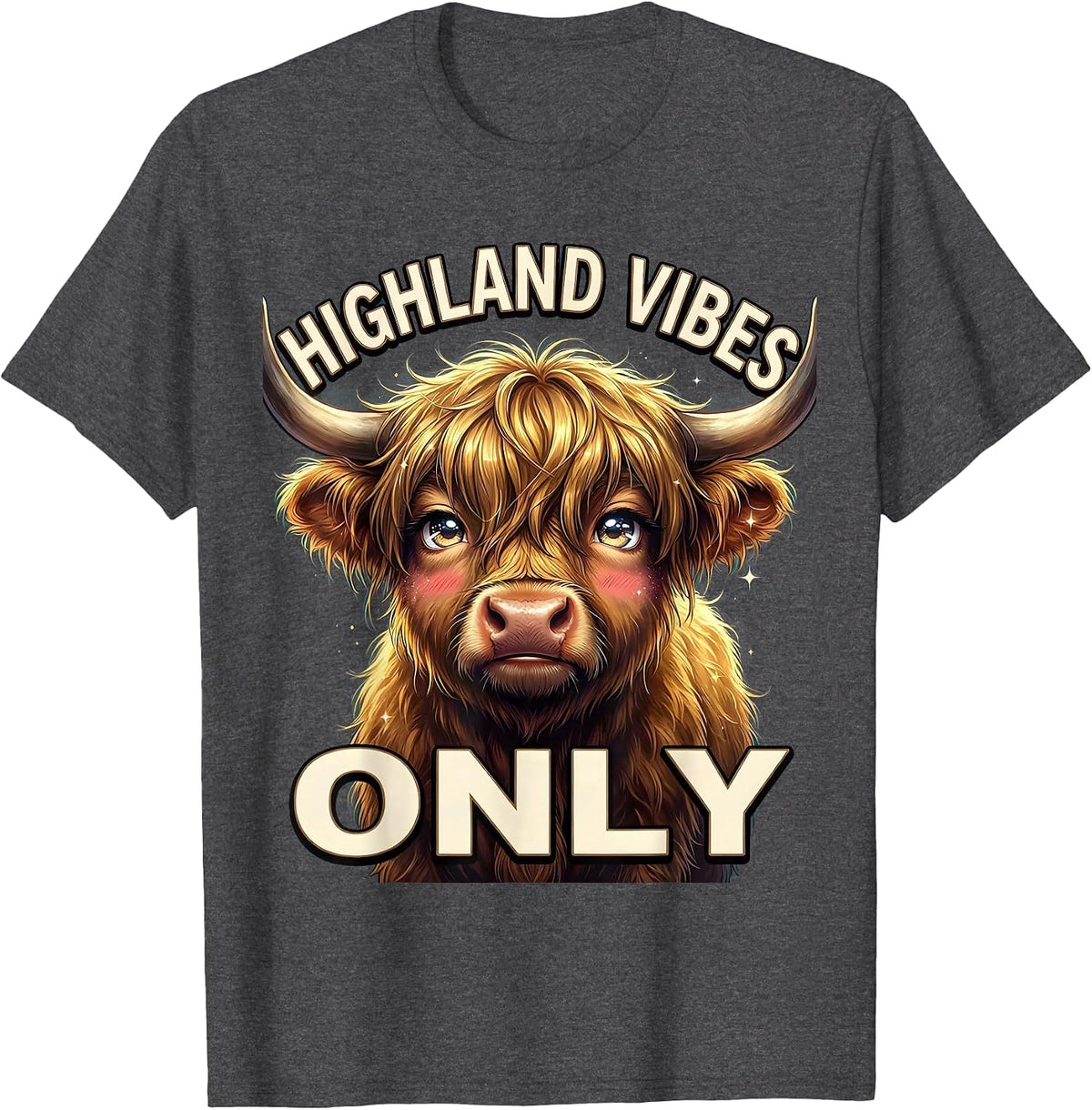 Men's Highland Vibes Only Highland Cow Graphic Design T-Shirt - Dark Heather Grey