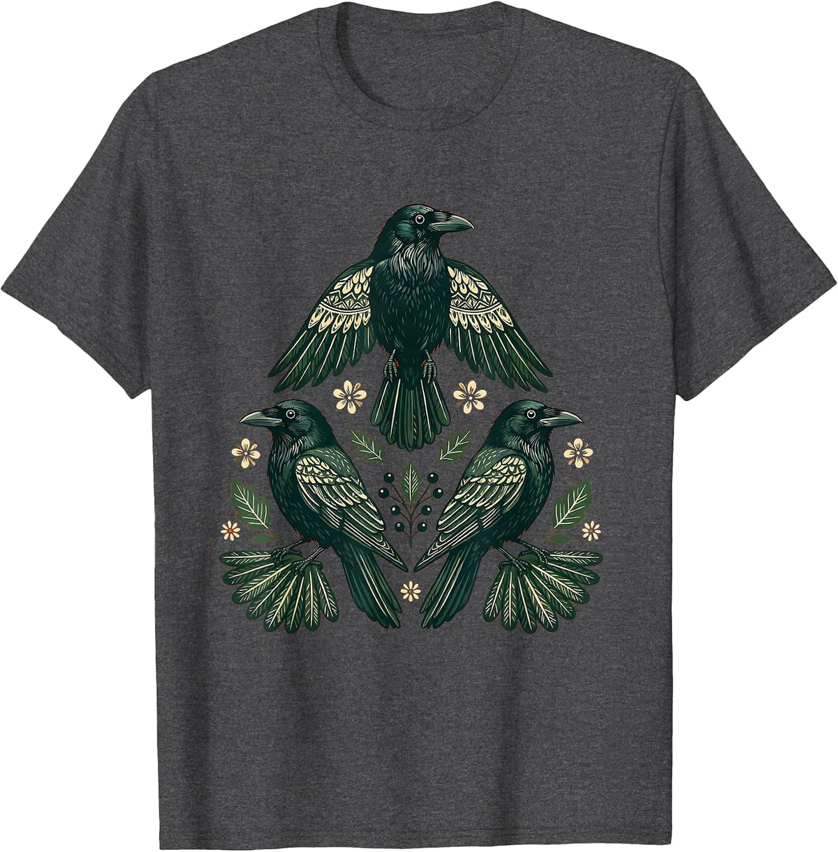 Three Crows Triangle Formation Illustration T-Shirt - Dark Heather Grey