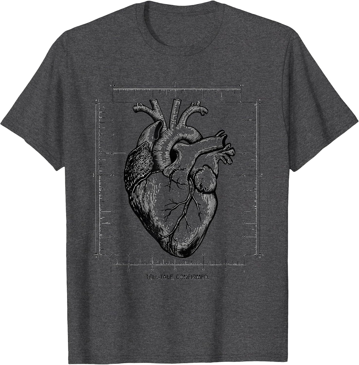 Men's Tell-Tale, Confirmed Edgar Allan Poe Gothic Humor Literary T-Shirt - Dark Heather Grey