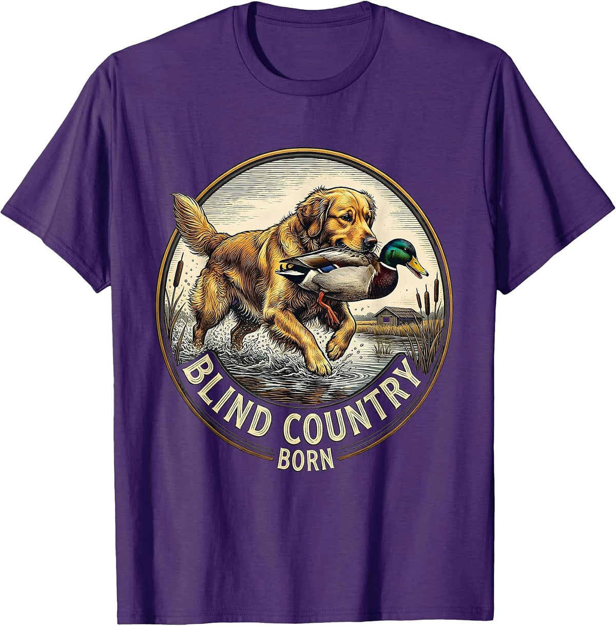 Men's Blind Country Born Hunting Dog Waterfowl Youth Outdoor T-Shirt - Purple