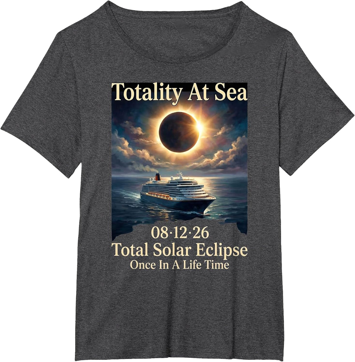 Totality At Sea 08 12 26 Total Solar Eclipse Astronomy T-Shirt - Dark Heather Grey