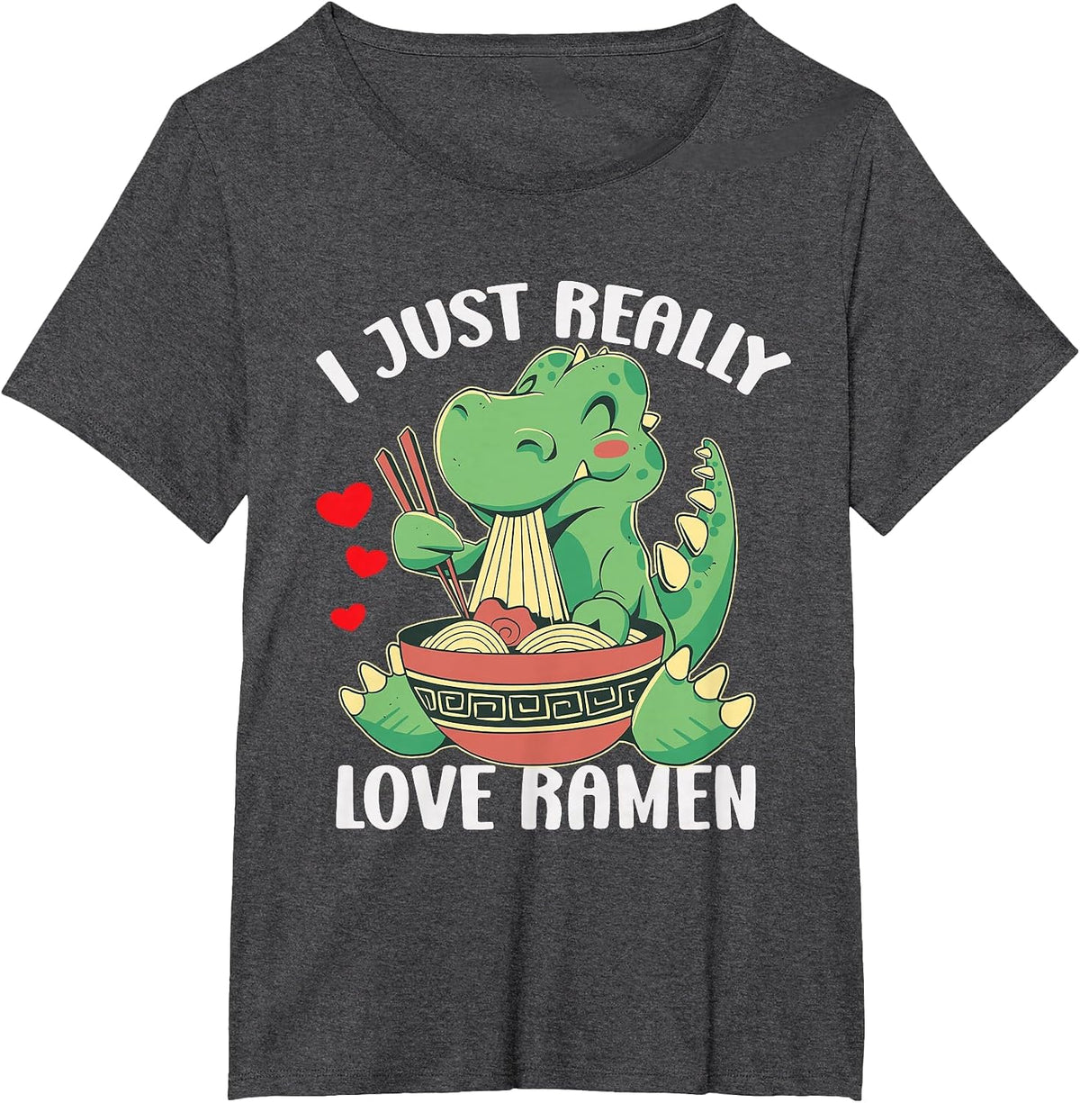 Funny T Rex Ramen Kawaii Anime Japanese Noodle Soup Kids T-Shirt - Dark Heather Grey