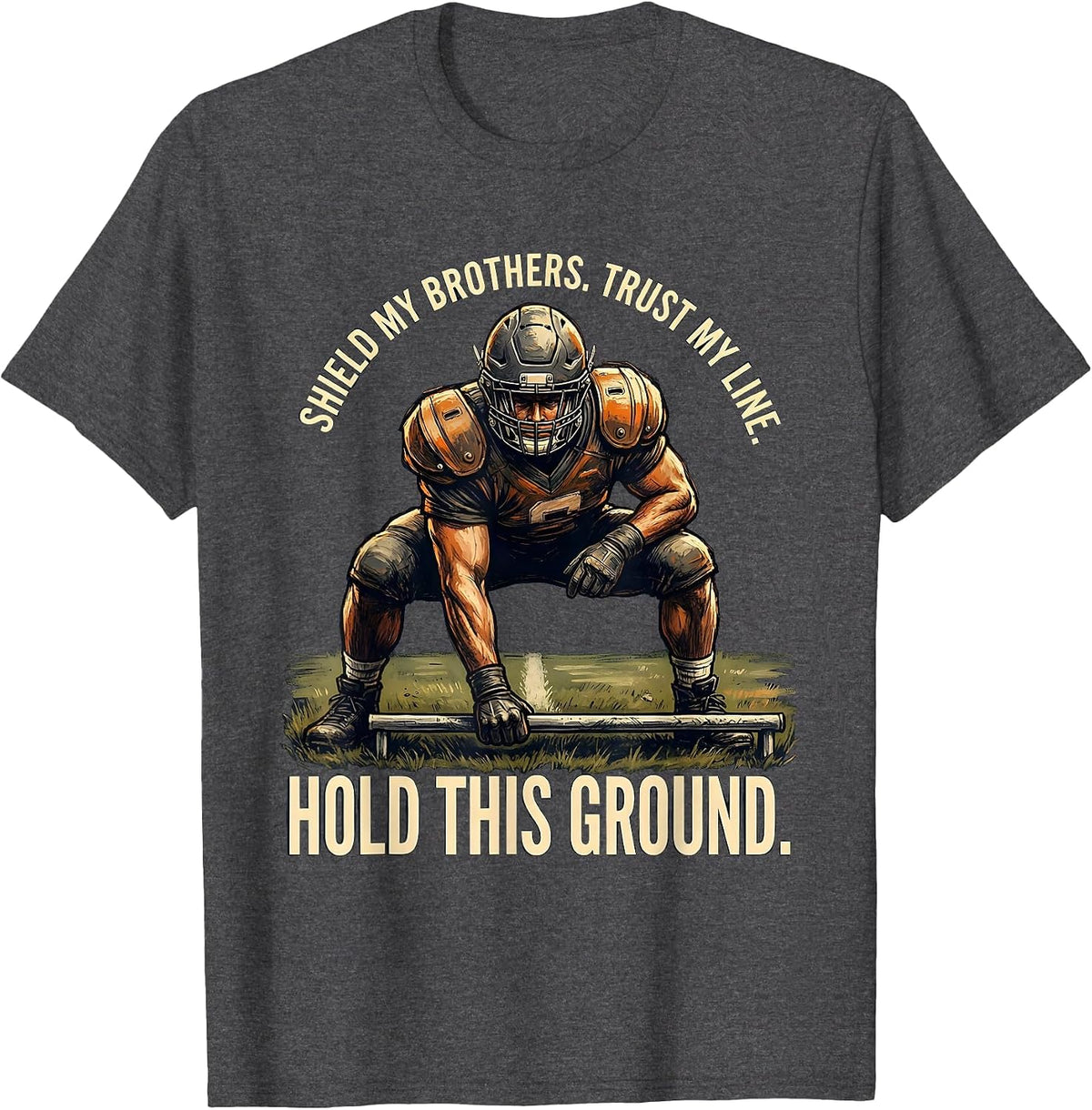 Shield My Brothers Trust My Line Hold This Ground Lineman T-Shirt - Dark Heather Grey